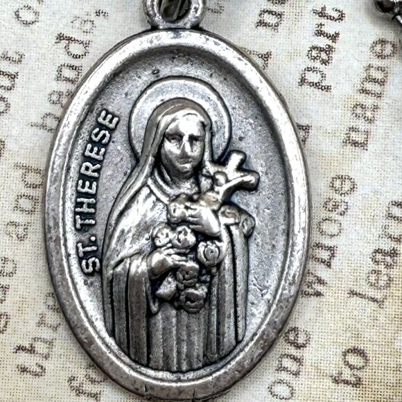Jewelry - Vintage Saint St Theresa Therese Rustic Religious Medal Pendant Charm Necklace